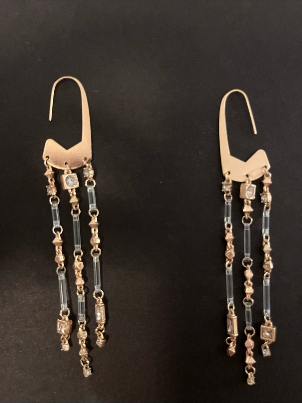 Kendra Scott Rose Gold Dangle Chain Earrings with Clear Accents